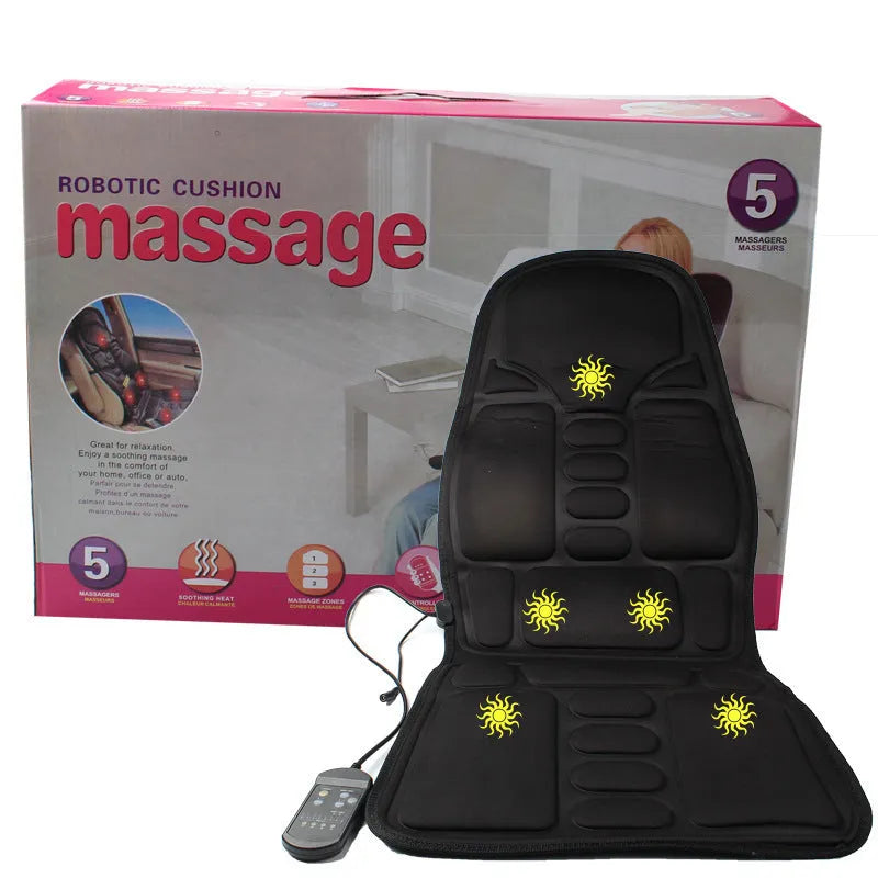 Black heating massage mat seat cushion with AC power cord and infrared physiotherapy function.