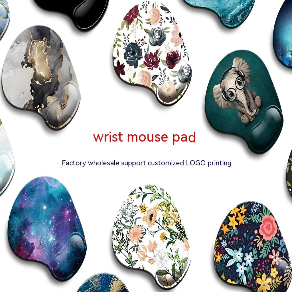 Black silicone keyboard pad with wrist strap featuring a floral pattern