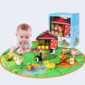 Baby play blanket with jungle animal toys on integral 1cm thick crawling mat for early education