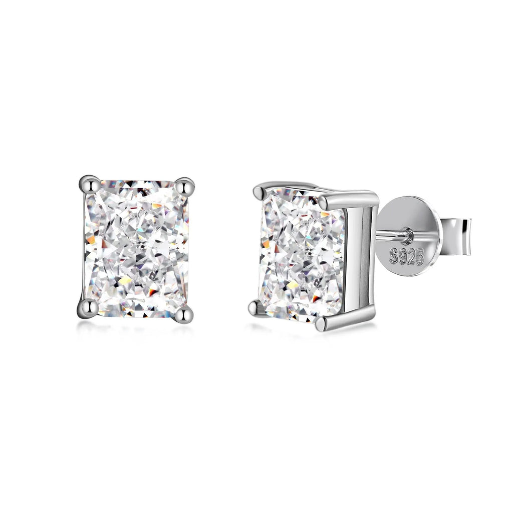 Silver earrings with zircon inlay in U-shaped, drop and geometric designs, 925 silver option, 6mm and 7mm sizes