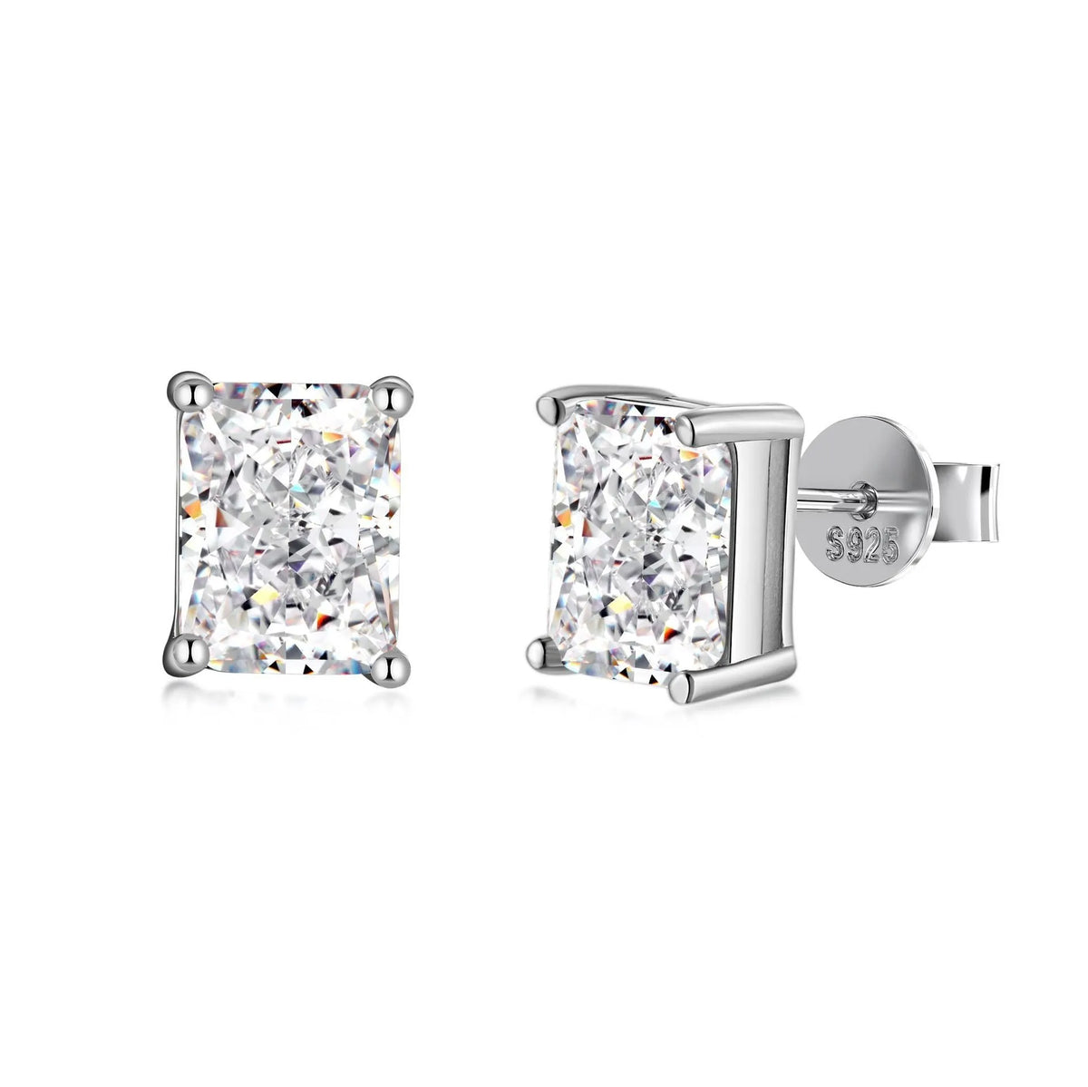 Silver earrings with zircon inlay in U-shaped, drop and geometric designs, 925 silver option, 6mm and 7mm sizes