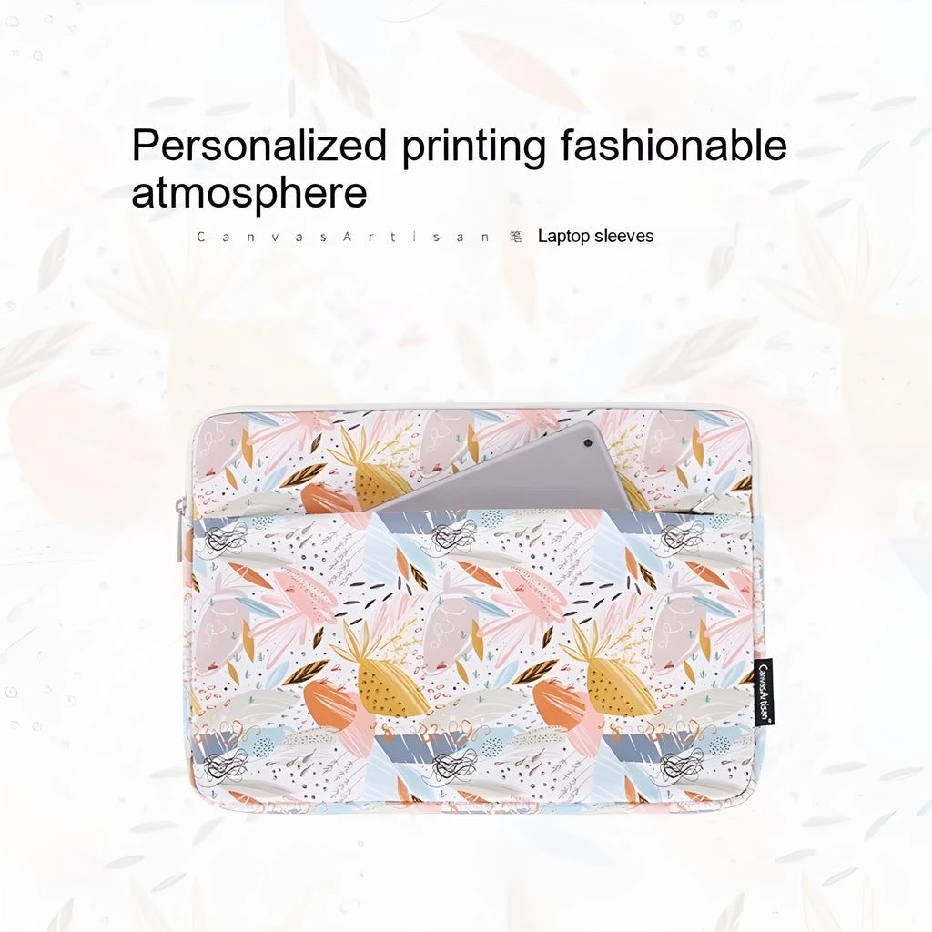 White waterproof PU leather laptop inner sleeve for a 14-inch computer on a table.