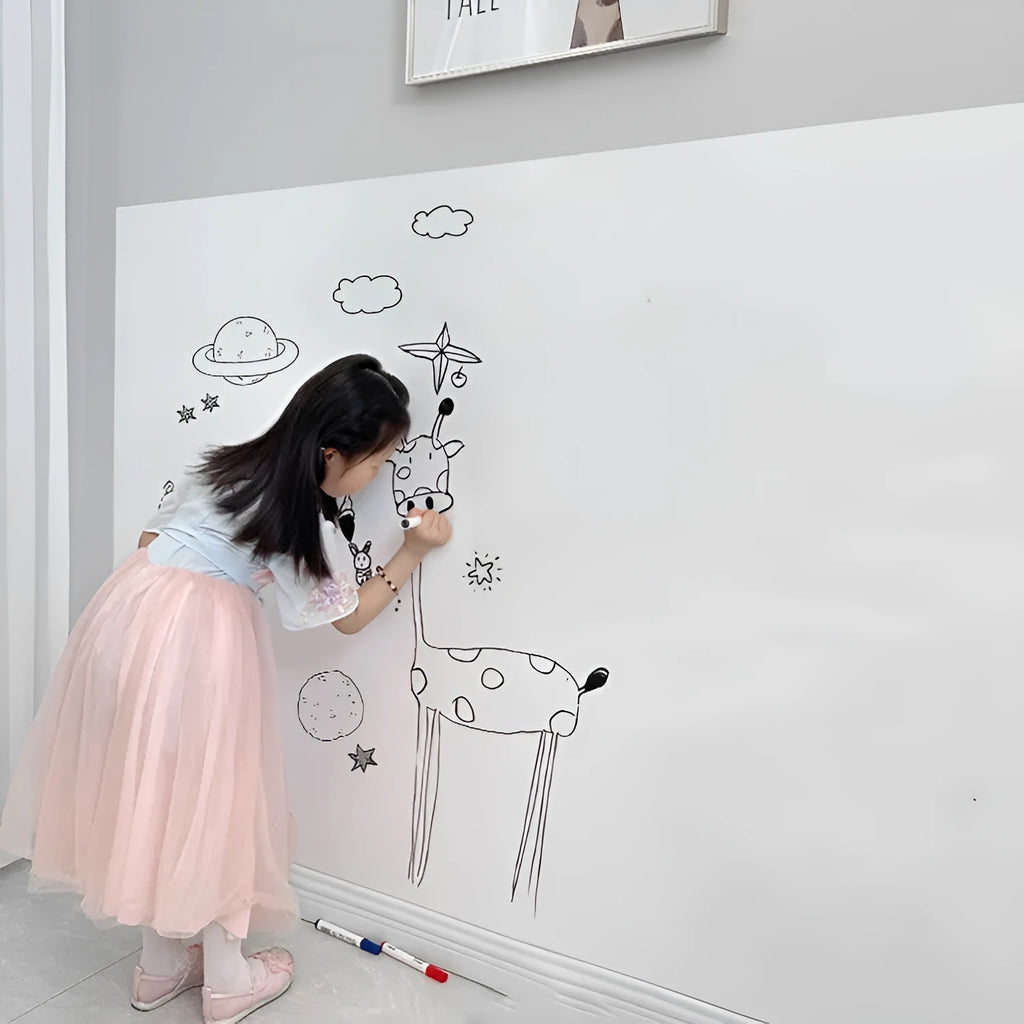 Removable electrostatic whiteboard wall sticker in white for children's room use, 45x200cm size