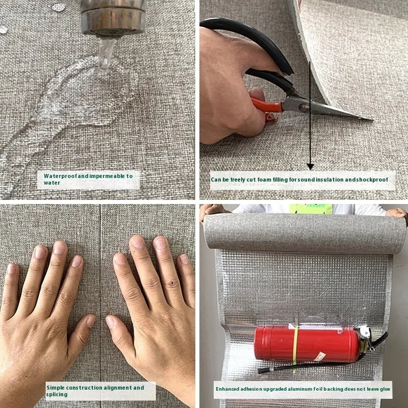 Linen self-adhesive waterproof seamless wall cloth in beige colour for whole house modern minimalist decoration