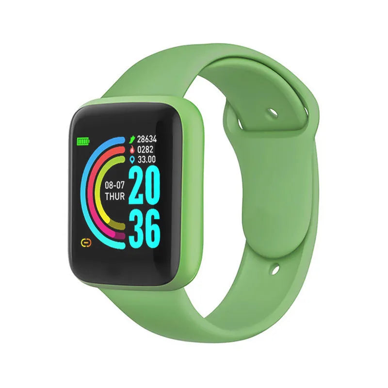 Smart bracelet with 1.44 touch screen and silicone strap, heart rate and step tracking, shown in available colours