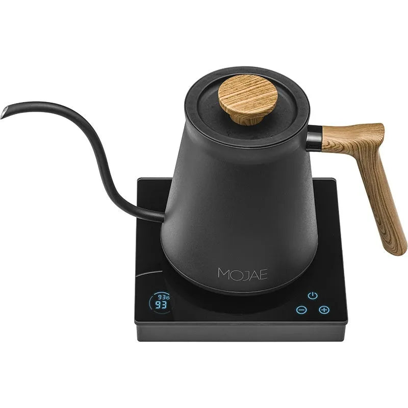 Intelligent temperature controlled hand brewed coffee pot in retro style, available in matte black or cream white, with UK electrical plug