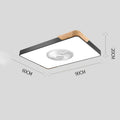 Nordic ceiling fan with integrated light fixture in solid wood, showing rectangular, round, and square shape options.