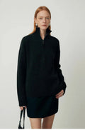 Black loose lapels wool bandage dress with long sleeves on a model