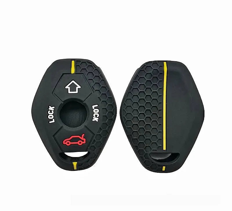 Honeycomb pattern silicone car key case in black with blue line