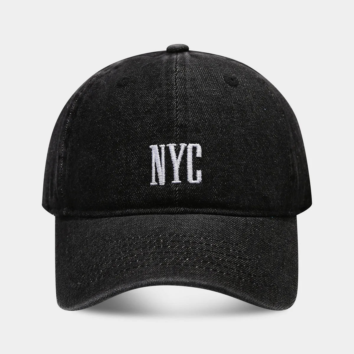 Retro denim peaked cap with embroidered letters in adjustable fit