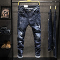 Slim-fit men's jeans in dark blue and light blue with micro-elasticity cotton denim fabric