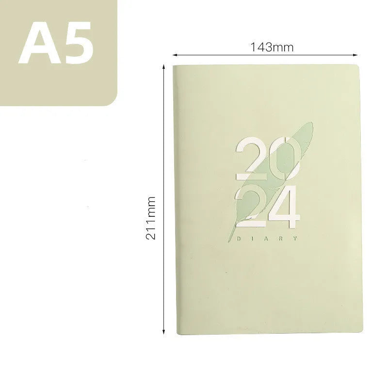 Imitation leather 2024 English schedule book in blue with 365 days daily planner, A5 size, thread stitching binding