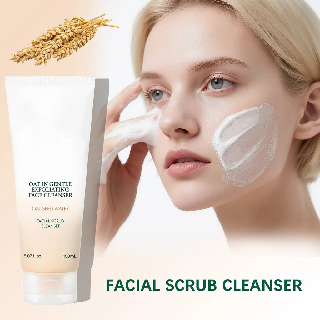 150ml oat facial cleanser foam in white pump bottle for gentle pore cleansing
