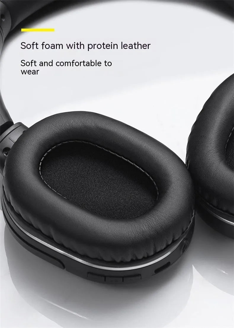 Black and white wireless Bluetooth sports headset with head-mounted design showing ear cups and headband