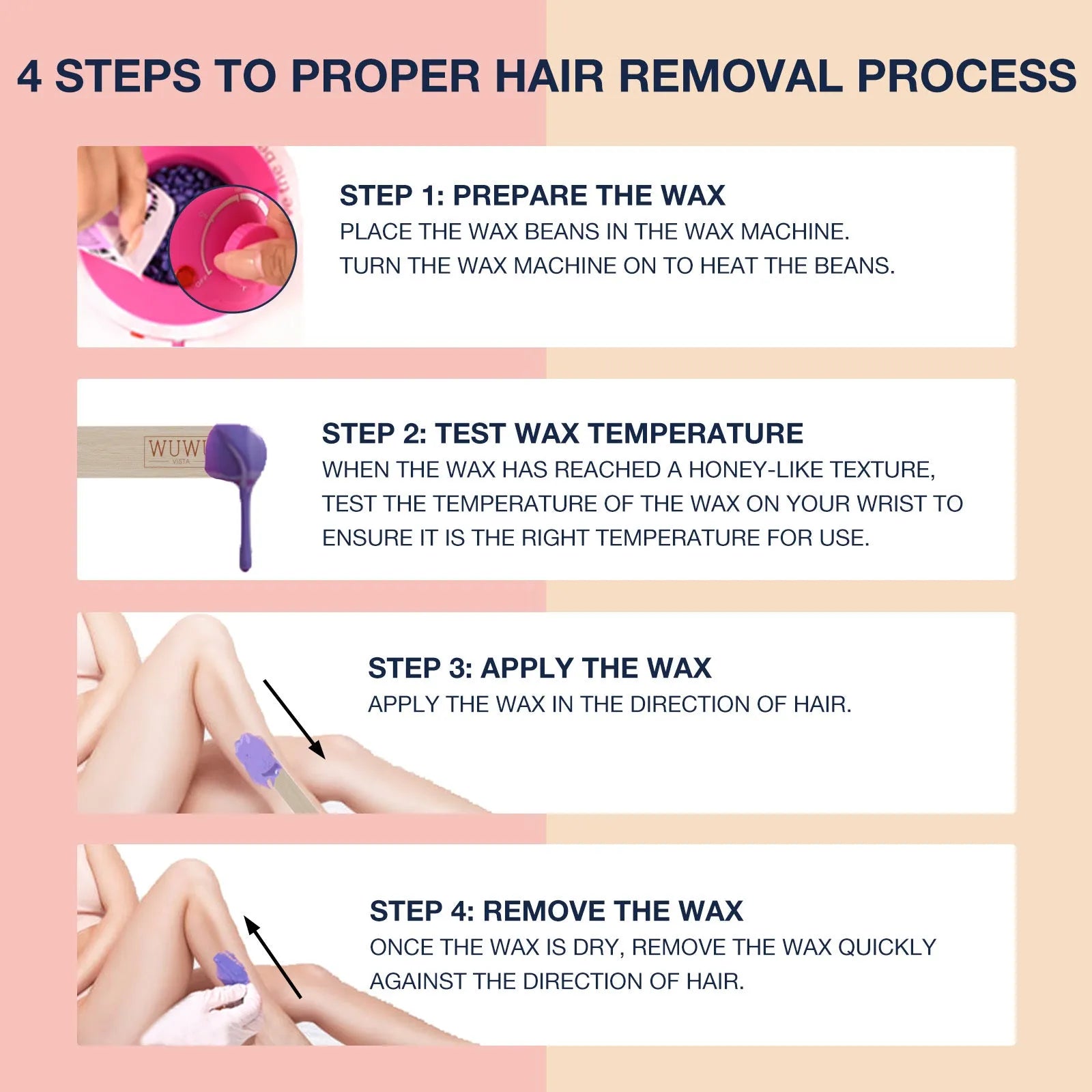 27-piece hair removal wax kit with wax warmer, four coloured wax beads, and applicator sticks.