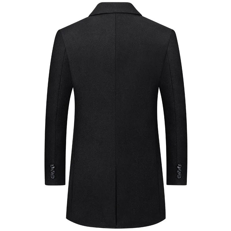 Men's autumn winter woolen coat thickening light business overcoat black notch lapel long sleeves