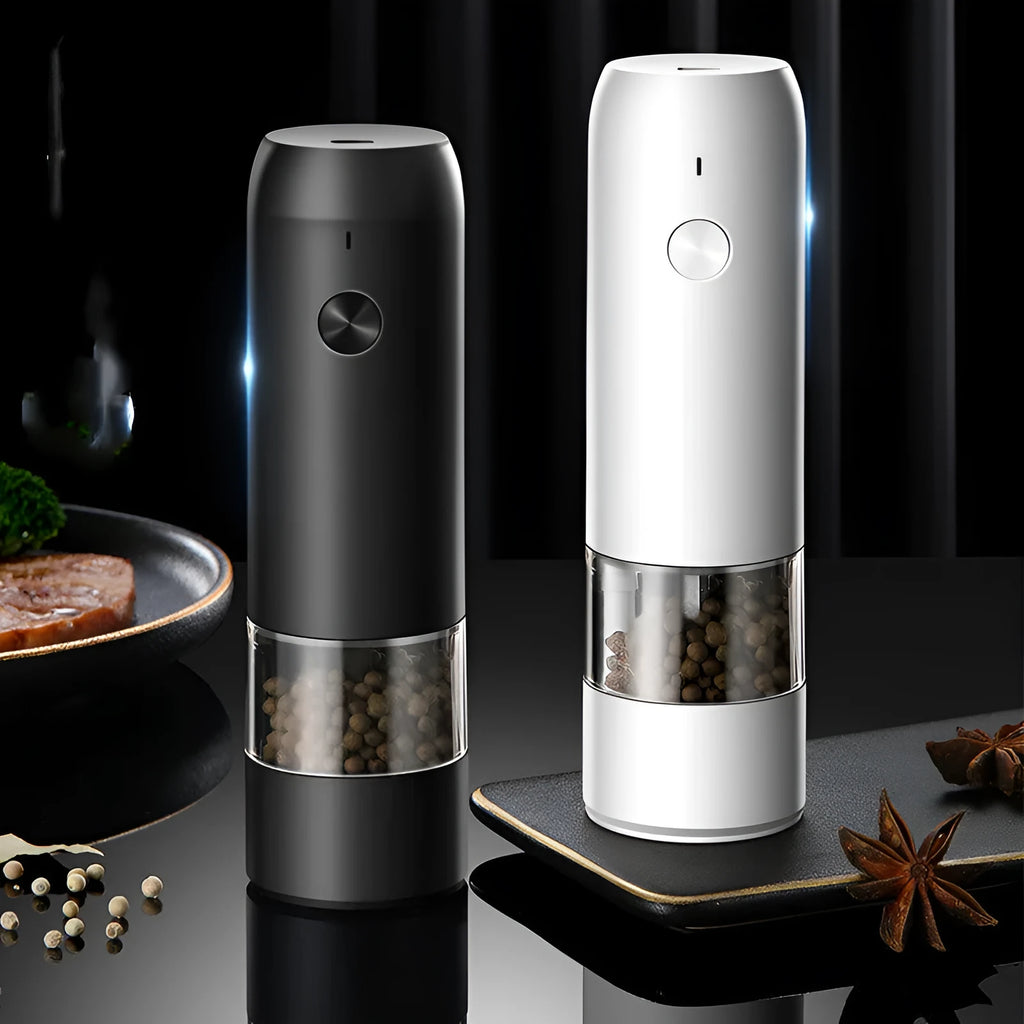 Rechargeable electric salt and pepper grinder set with clear acrylic body and ceramic mechanism