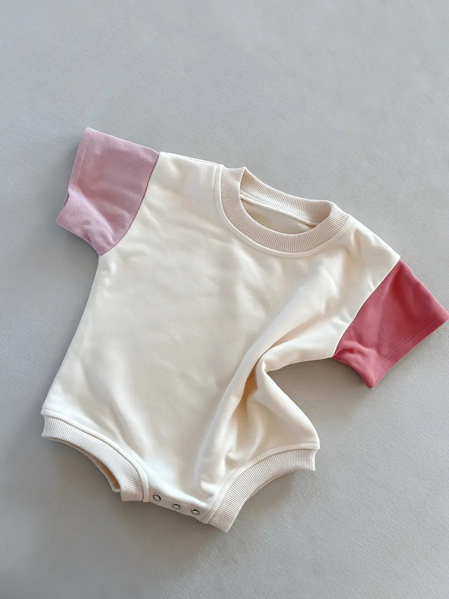 Baby contrast colour short sleeve triangle romper in cotton for 59-90cm height