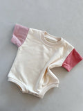 Baby contrast colour short sleeve triangle romper in cotton for 59-90cm height