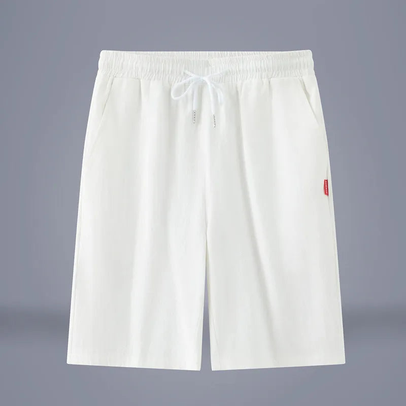 Chinese style cotton linen cropped trousers in solid colours with drawstring waist