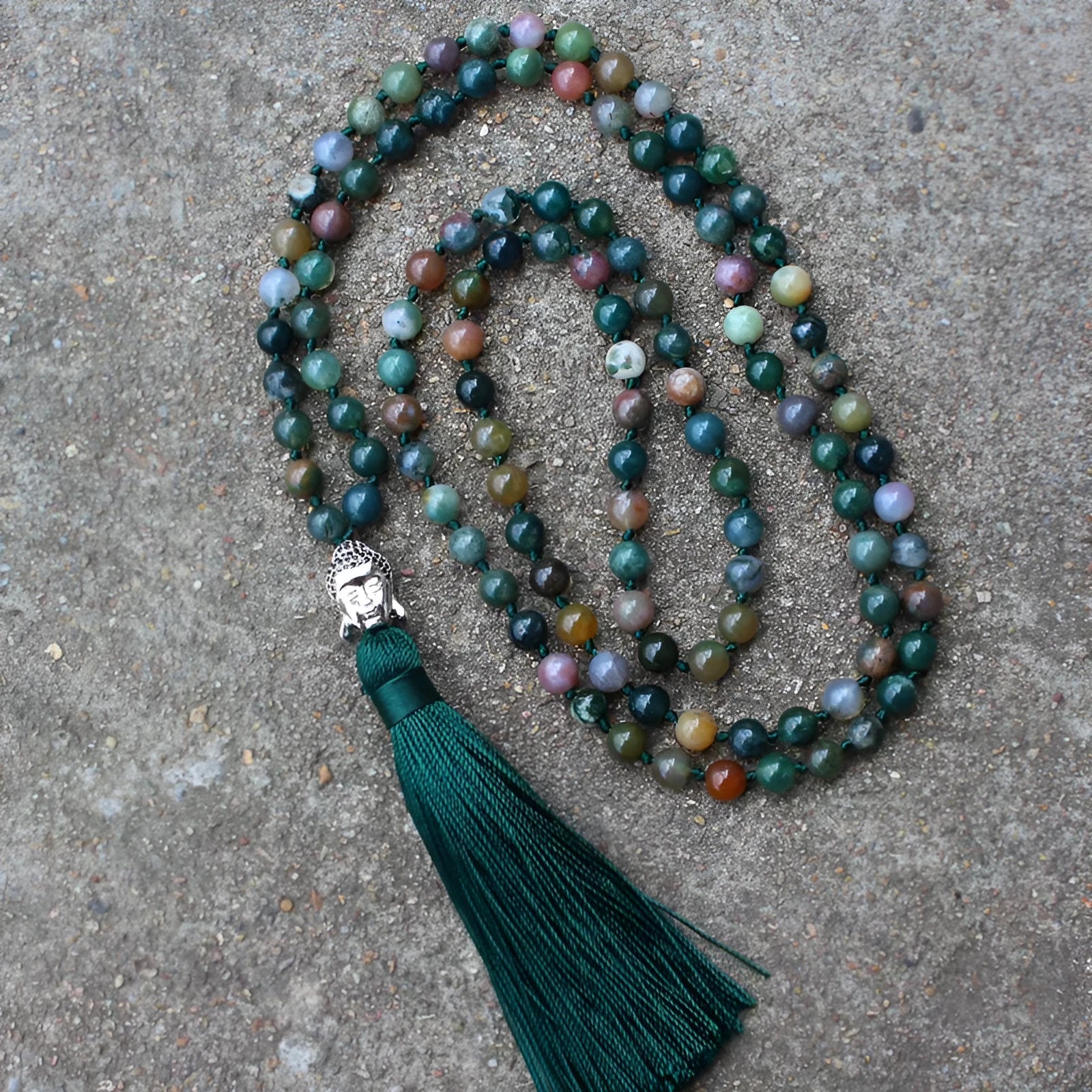 India agate 108-bead blessing necklace with 6mm geometric beads