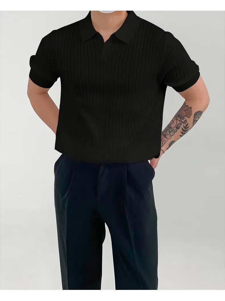 Men's cotton blend solid colour loose fit polo shirt in white with half sleeves