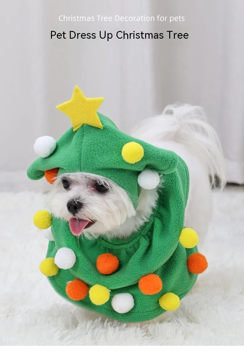 Green Christmas tree pet costume for dogs and cats, average size polyester unisex pet clothing