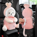 Plush car tissue box and trash can combination unit with pump mechanism on armrest