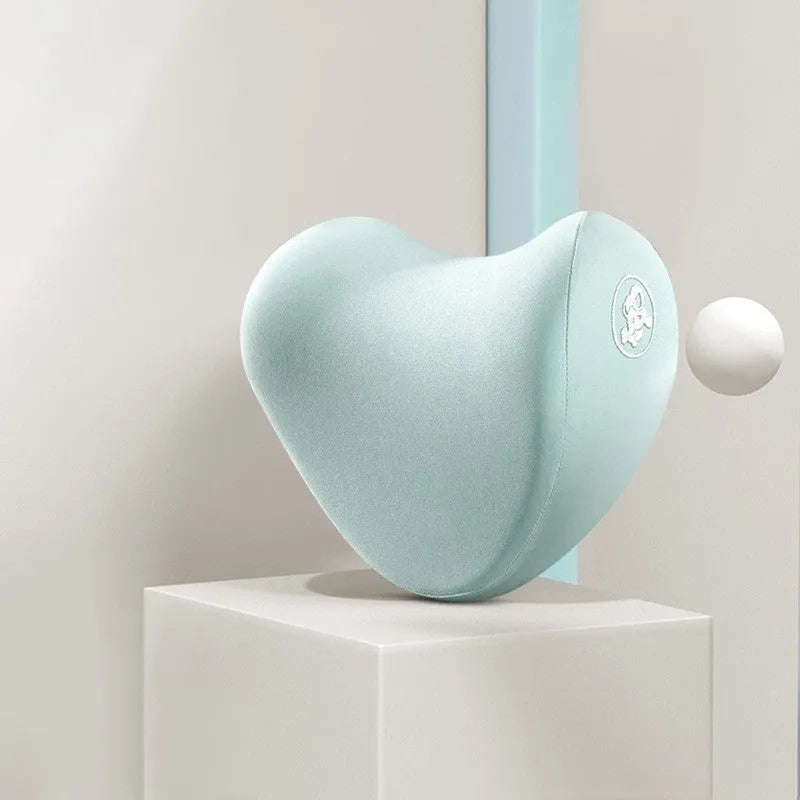 Heart-shaped car pillow set with memory foam filling for headrest and lumbar support in multiple colour options