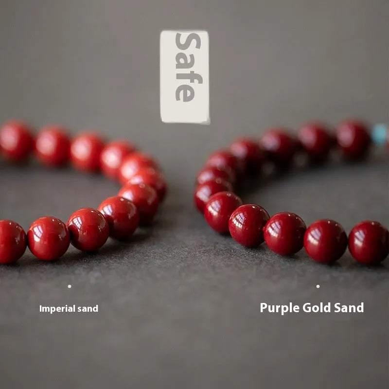 Geometric cinnabar Hetian jade bead bracelet with elliptical purple gold sand beads and coated metal details