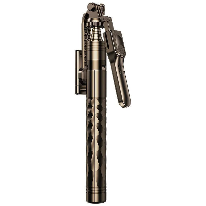 Bluetooth selfie stick floor stand with aluminium tube, phone holder, and remote on tripod base