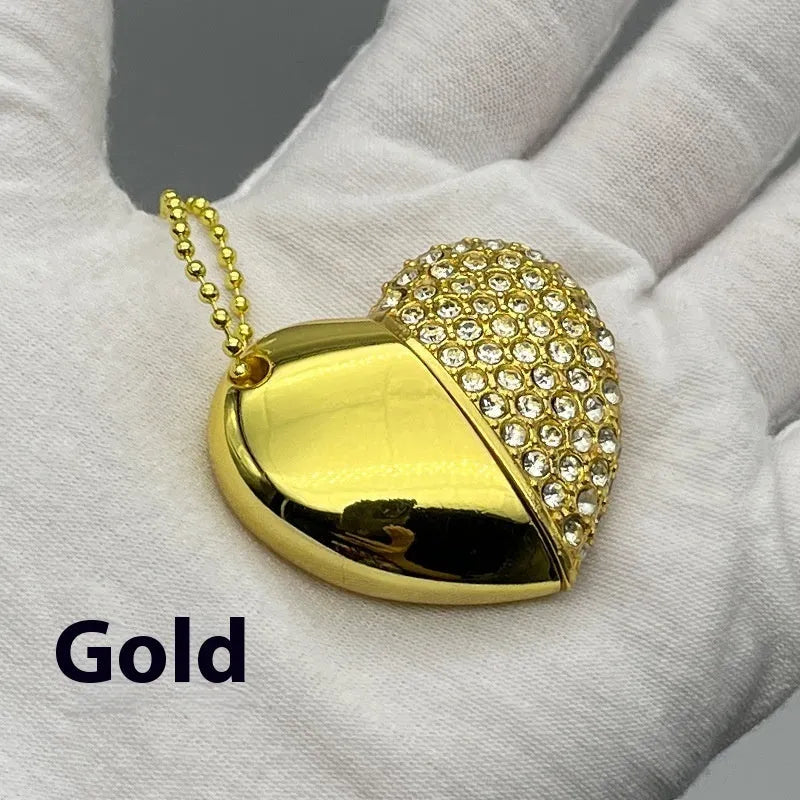 Decorative heart-shaped USB flash drive with a brick-inlaid pattern on a metal case.