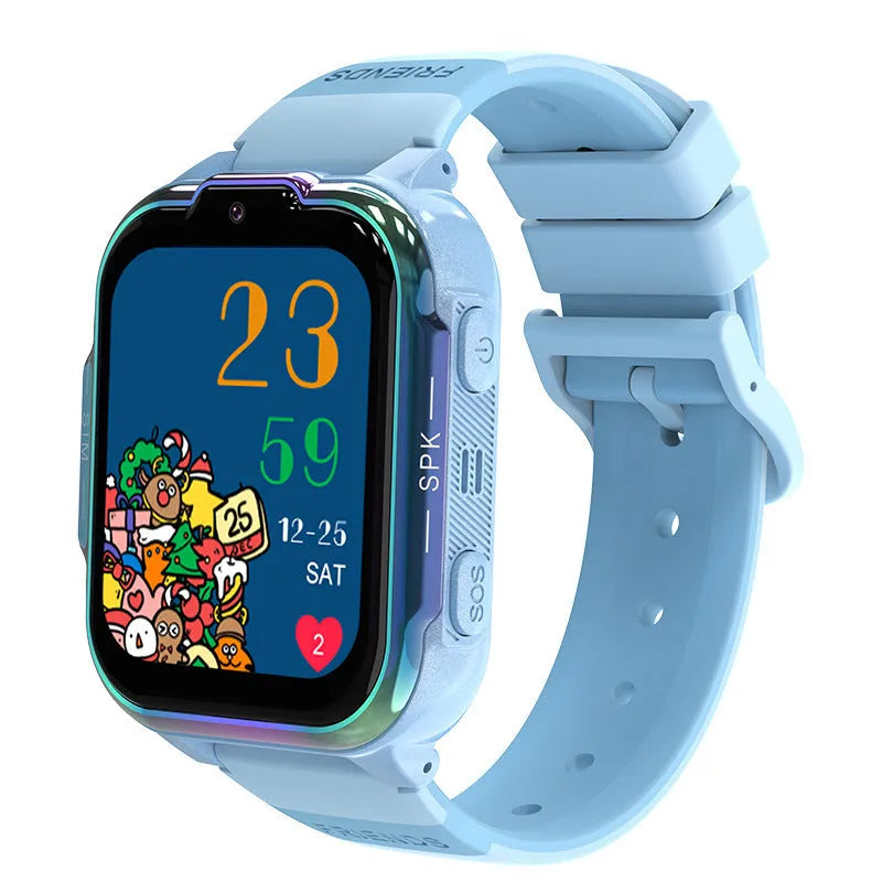 Children's smart watch phone in purple with touch button screen and camera lens