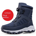 Solid colour fleece-lined button snow boots with Oxford cloth upper and non-slip rubber outsole, black men's boot side view