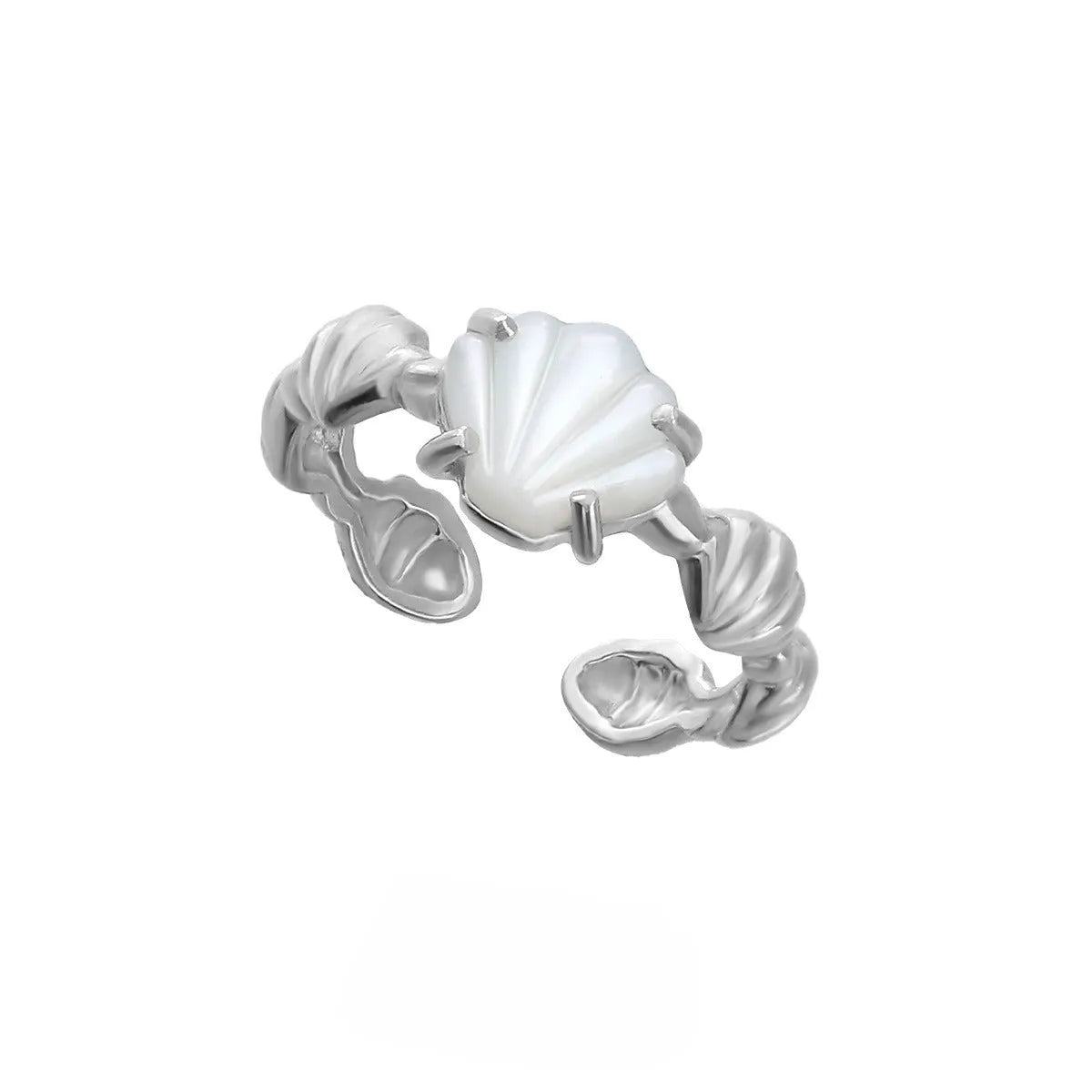 Adjustable shell tiger eye ring in silver with white gold or 18K gold electroplated finish