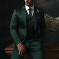 Brand Classic Men three-piece slim fit suit with polo collar in beige, showing blazer, vest, and trousers