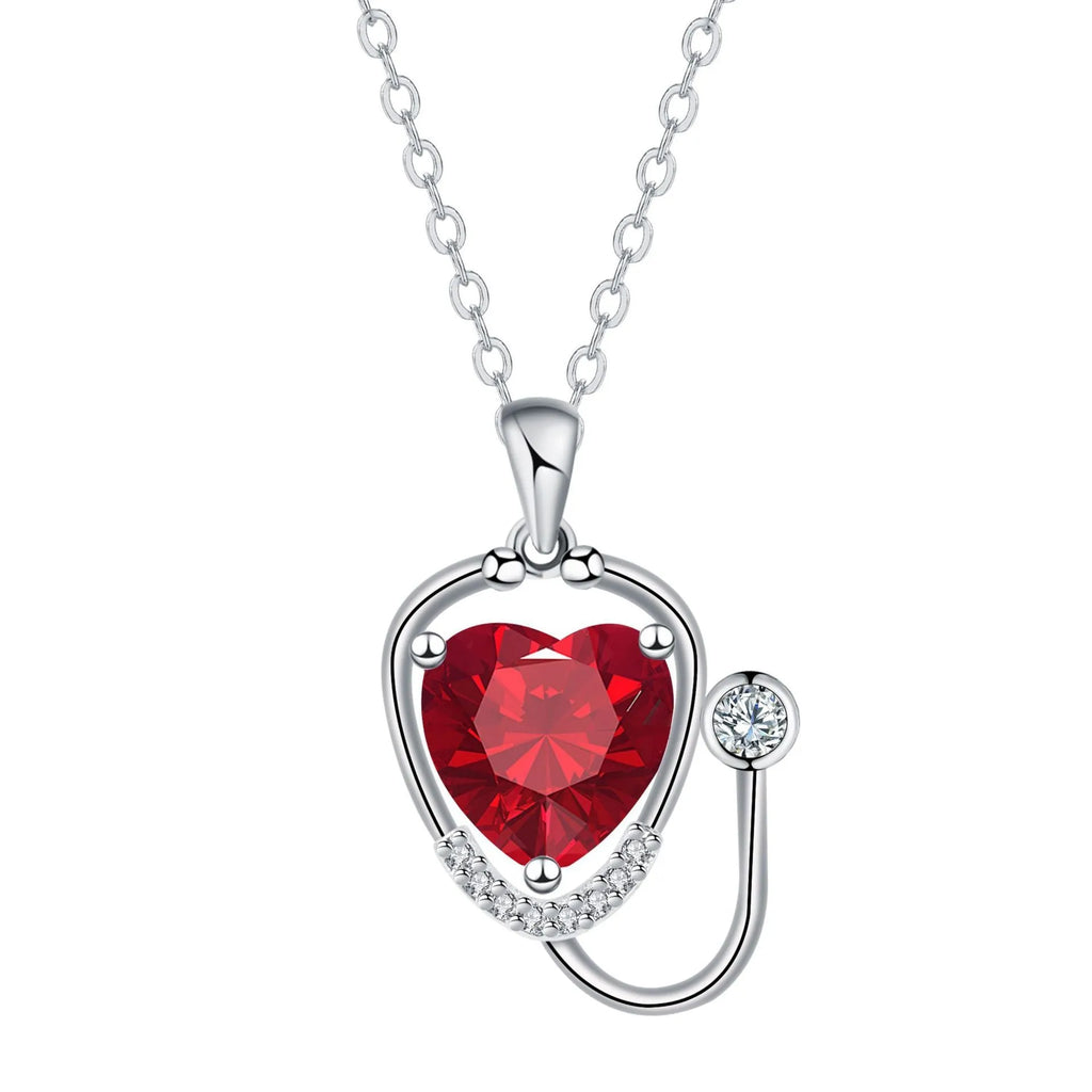 Women's copper stethoscope necklace with wings cross design in red diamond electroplated finish