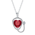 Women's copper stethoscope necklace with wings cross design in red diamond electroplated finish