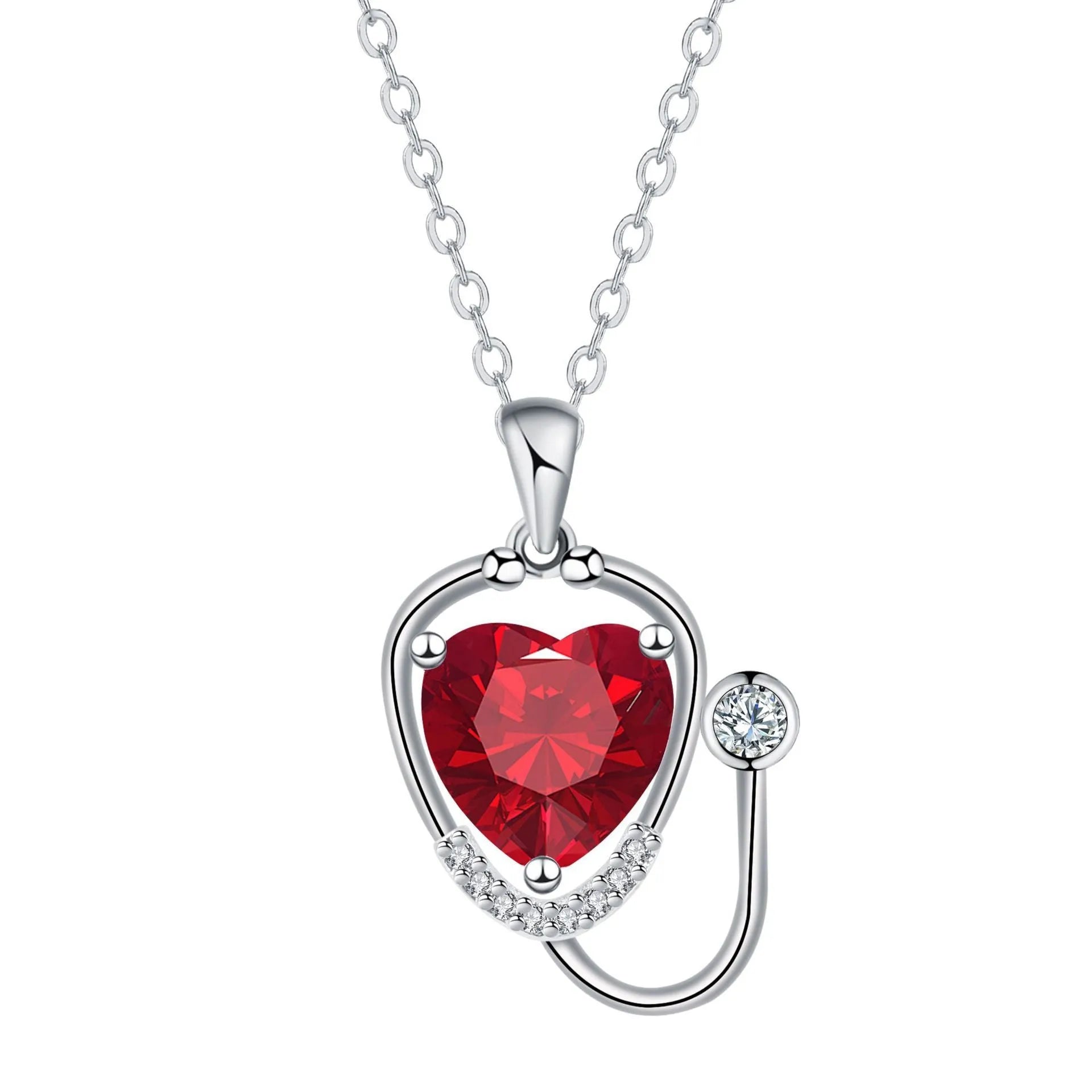 Women's copper stethoscope necklace with wings cross design in red diamond electroplated finish