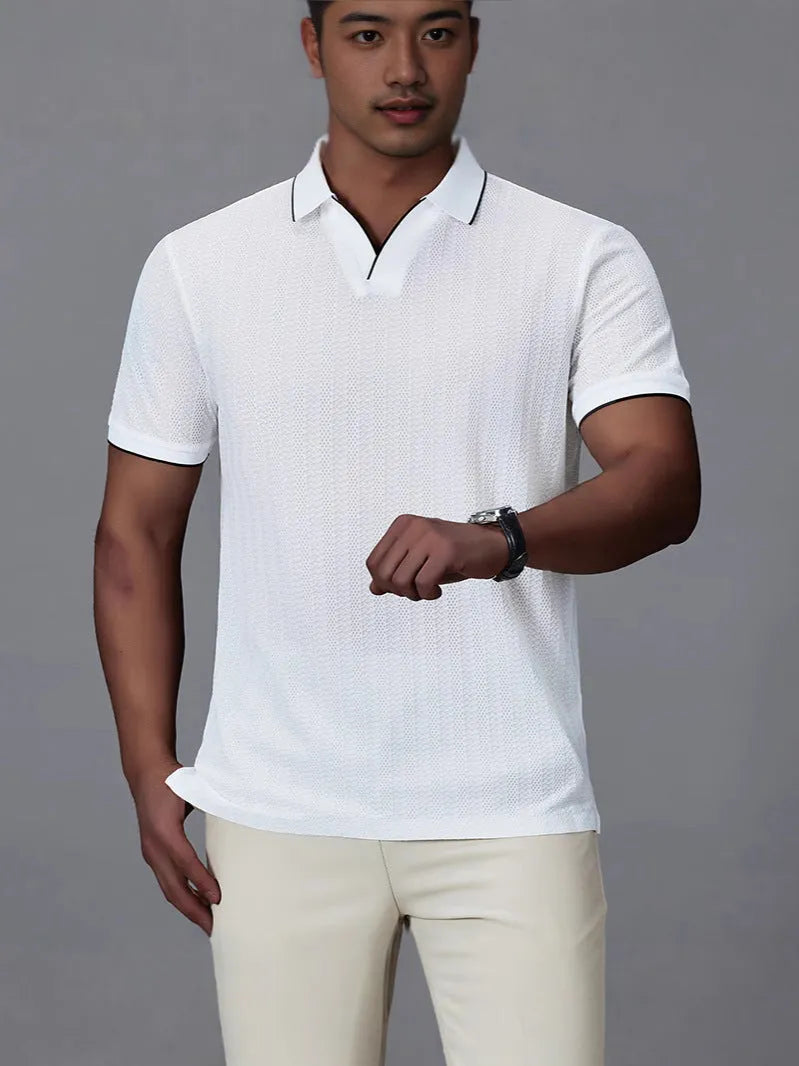 Men's nylon short-sleeved polo shirt in loose fit available in white, black and orange colours