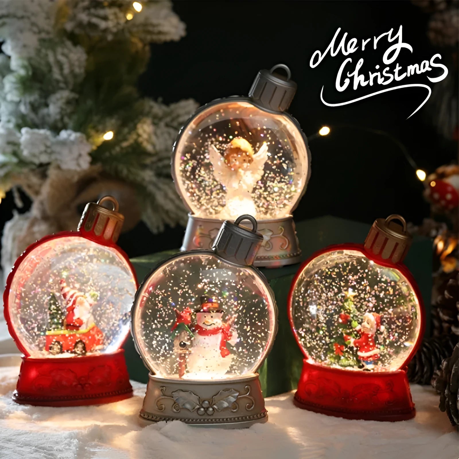 LED Christmas decoration with flame effect in snowman, angel, child tree or old man design