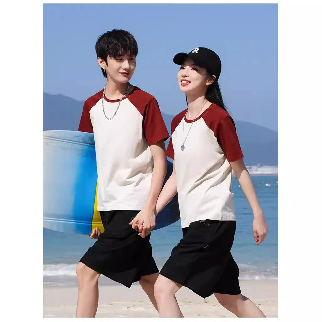 Cotton blend round neck t-shirt work clothes printing pullover in loose fit with multiple colour options