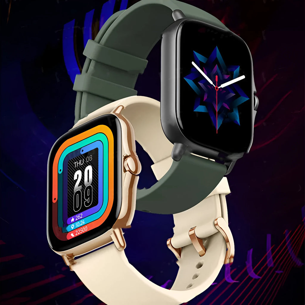 GT20 smart Bluetooth watch with alloy case and silicone strap showing heart rate monitoring on screen.