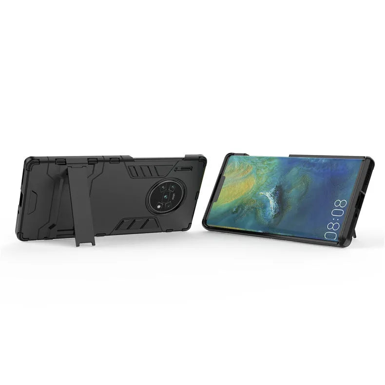 Drop-resistant TPU PC phone case with invisible bracket in pure black, compatible with Huawei models