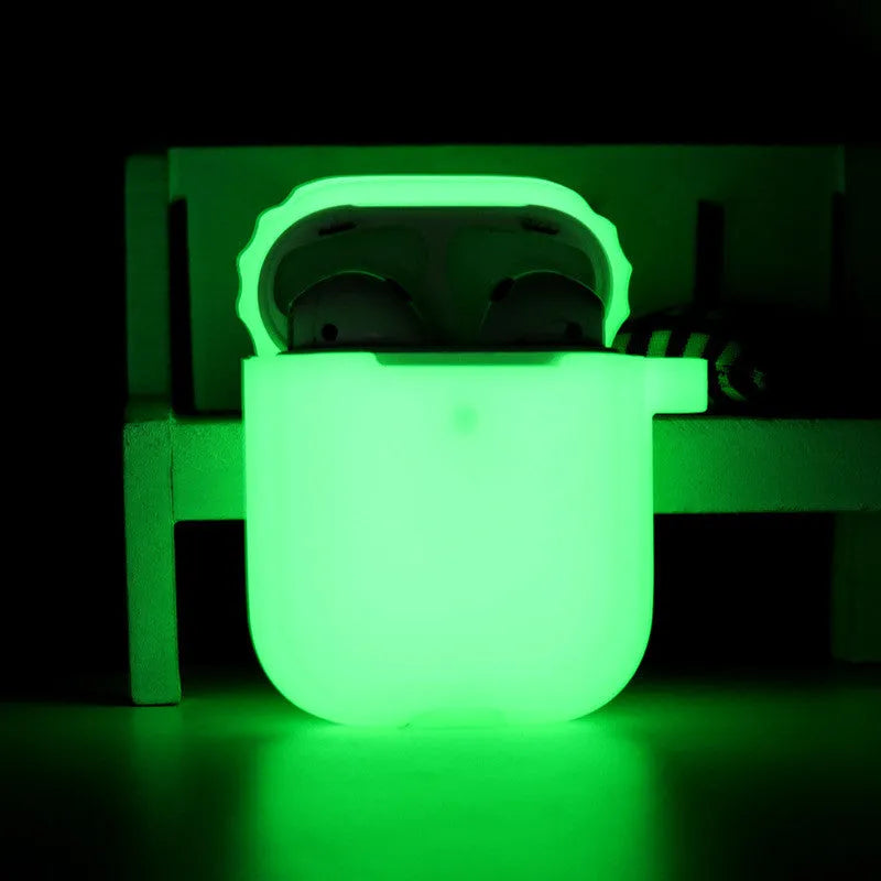 Luminous silicone protective case for AirPods with flip-style design and optional hand strap attachment