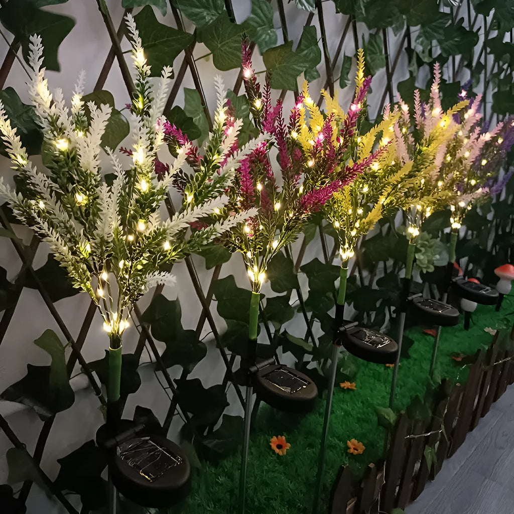 74cm tall solar-powered LED flower garden light in lavender colour options.
