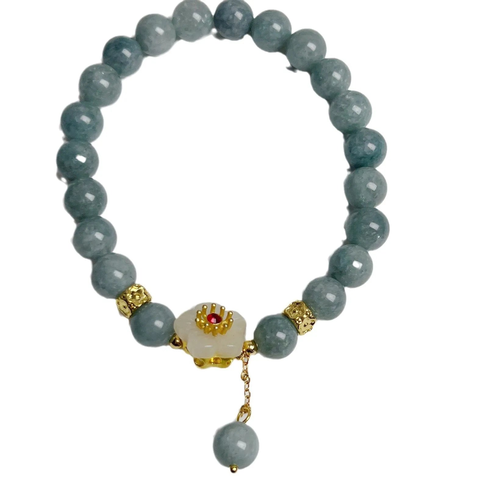 Women's adjustable jade bracelet with rope fastening in retro style