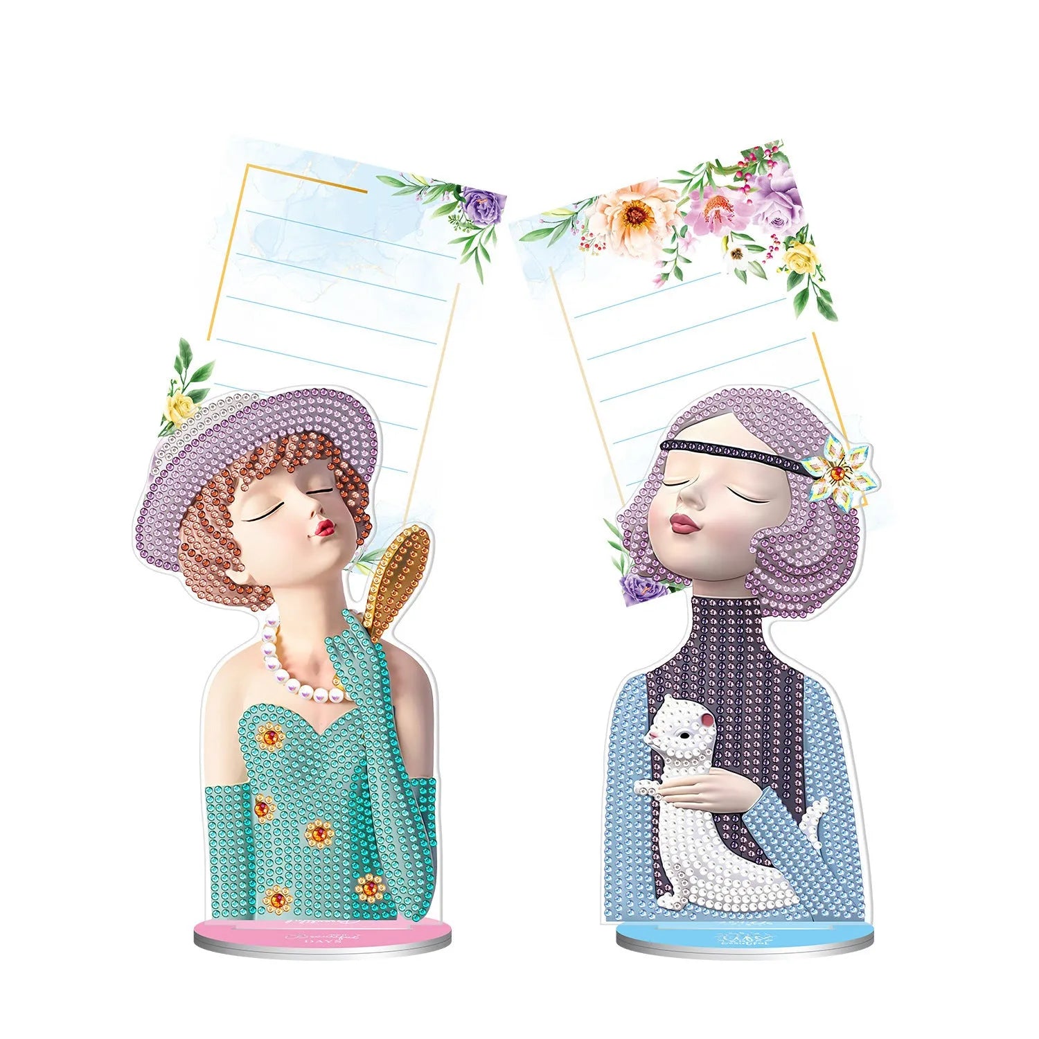 Diamond painting decorative desktop note clip with colourful facets and clip mechanism