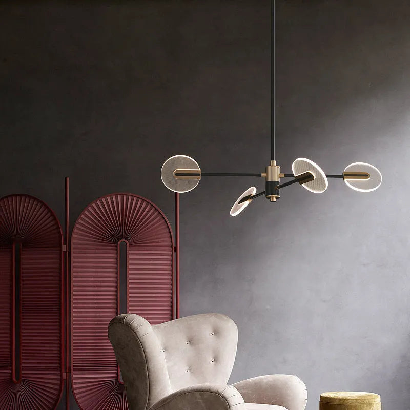 Nordic style iron LED chandelier with acrylic shades in multiple head configuration