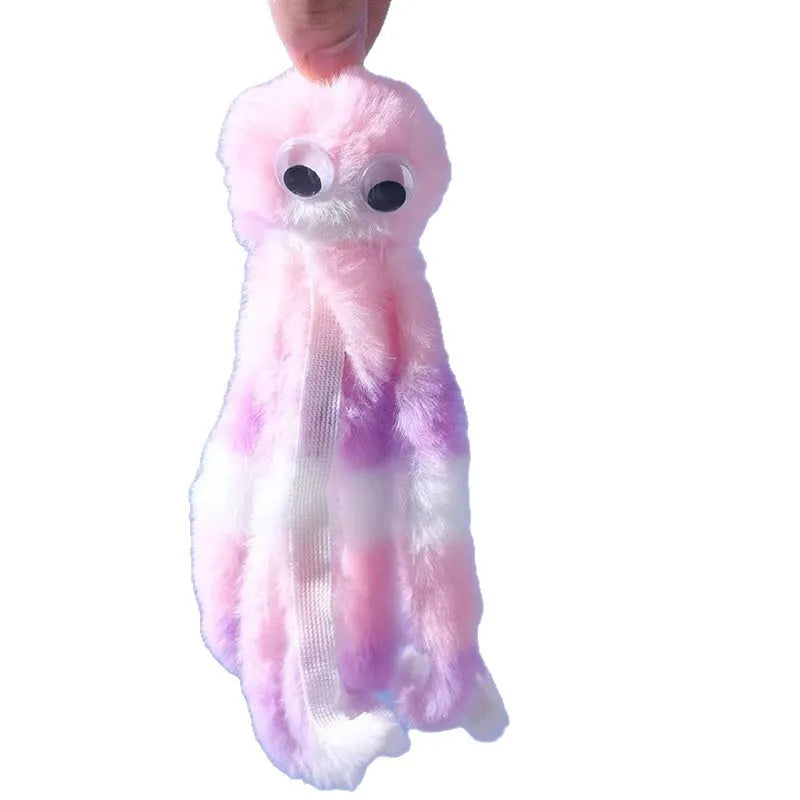 Cat octopus catnip plush toy in purple colour on white background